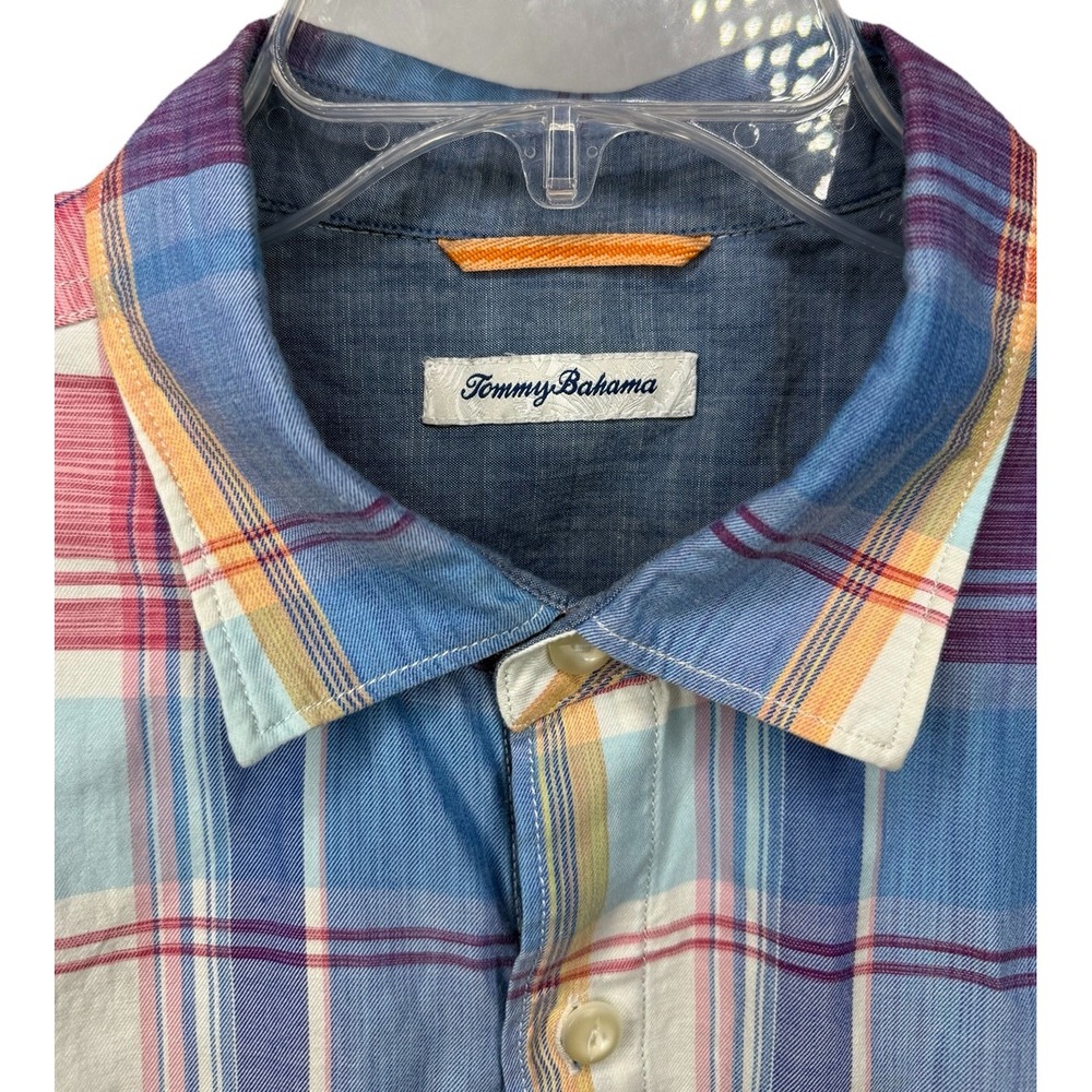 Tommy Bahama Men's XL Plaid Button-Up Shirt Blue Red White Short Sleeve Casual‎